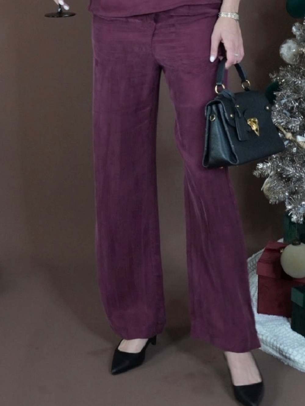 Crescent Wide-Leg Velvet Pants in Plum